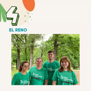 Four AmeriCorps Summer Members stand in front of a campsite. These four people will be serving at El Reno UMC.